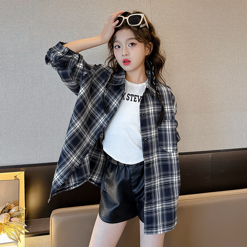 Girls' Plaid Shirt Summer 2026 New Children's Sun-Protective Long-Sleeve Top Big Kids Spring and Autumn Versatile Shirt Jacket