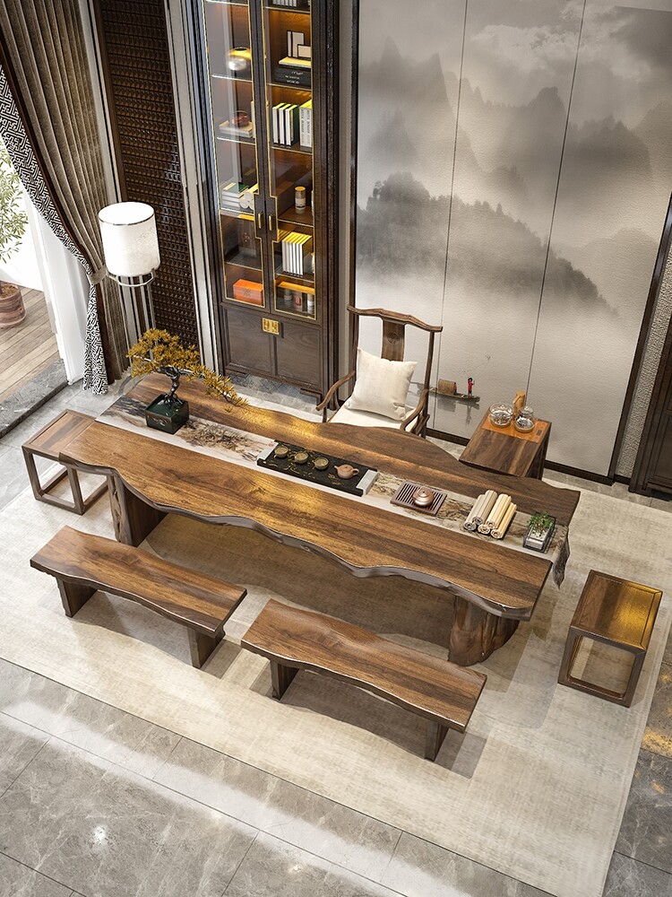 Solid wood board tea table and chair combination office Soliwood tea table new Chinese Zen home drink tea table
