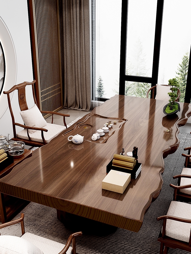 Solid wood board table tea table log tea table 2022 new Chinese tea table combined office tea table and chair