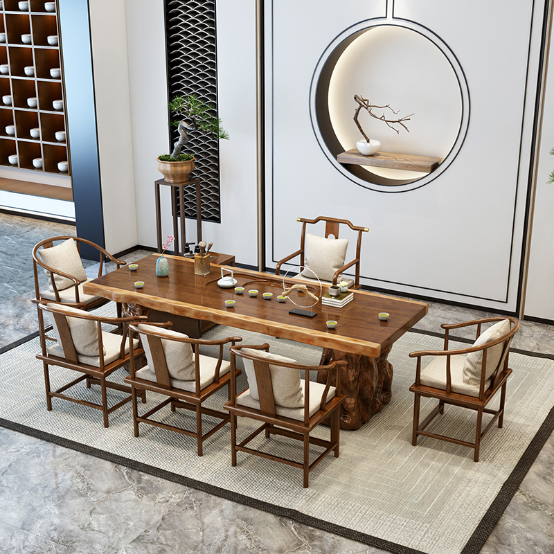 New Chinese tea table large plate tea table and chair combination solid wood kung fu tea table tea tray Zen tea table log tea sea