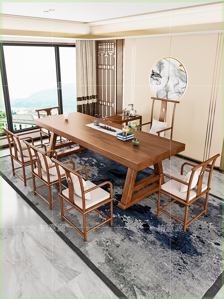 New Chinese Tea Table And Chairs Combined Office Solid Wood Tea Table Reception Club Guests Bubble Tea Table Zen Yutian Tea Table Tea Table