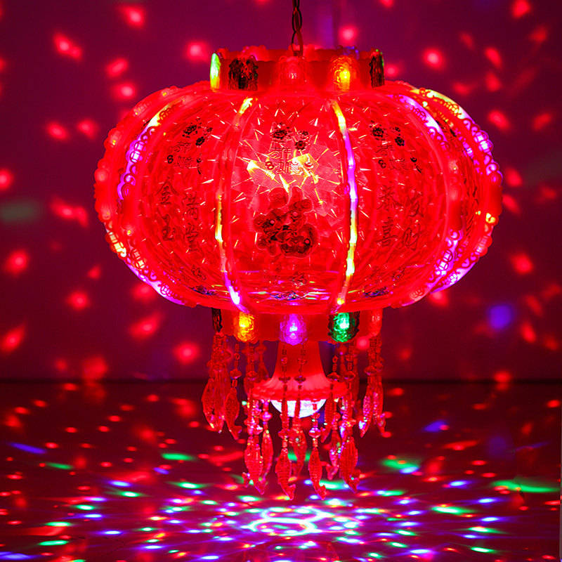 Spring Festival balcony red lantern chandelier LED revolving horse lamp charged rotating colorful Chinese style New Year decoration