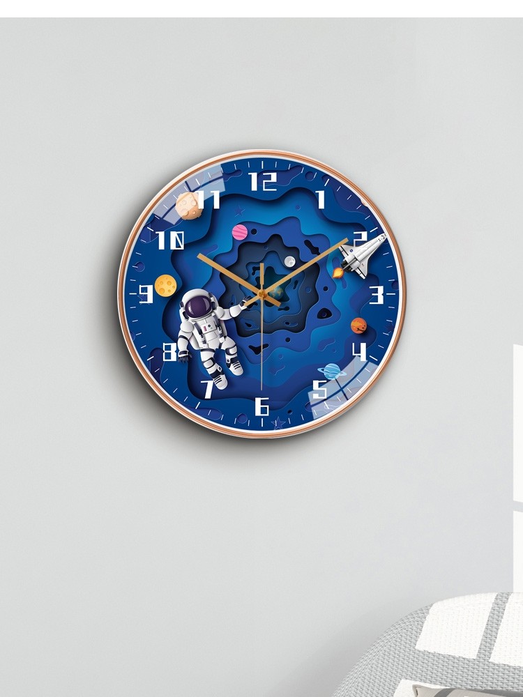 Wall Clock Living Room Clock Simple Cartoon Children's Wall Clock Space Home Clock Astronaut Personalized Quartz Clock