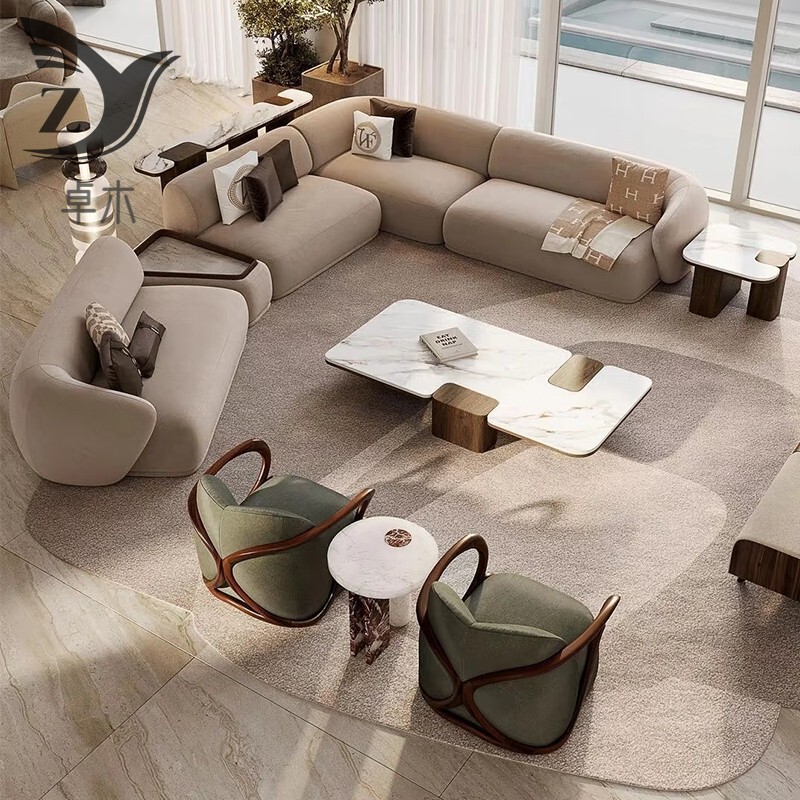 Italian-Style Hotel Lobby Reception Curved Sofa Beauty Salon Club Hall Special-Shaped Sofa Large Flat Floor Modular Sofa