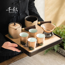 Green Hills Glazed Tea Set Tea Set Home Teapot Tea Cup Day Style Small Kung Fu Tea Light Lavish Retro Ceramic Gift Box
