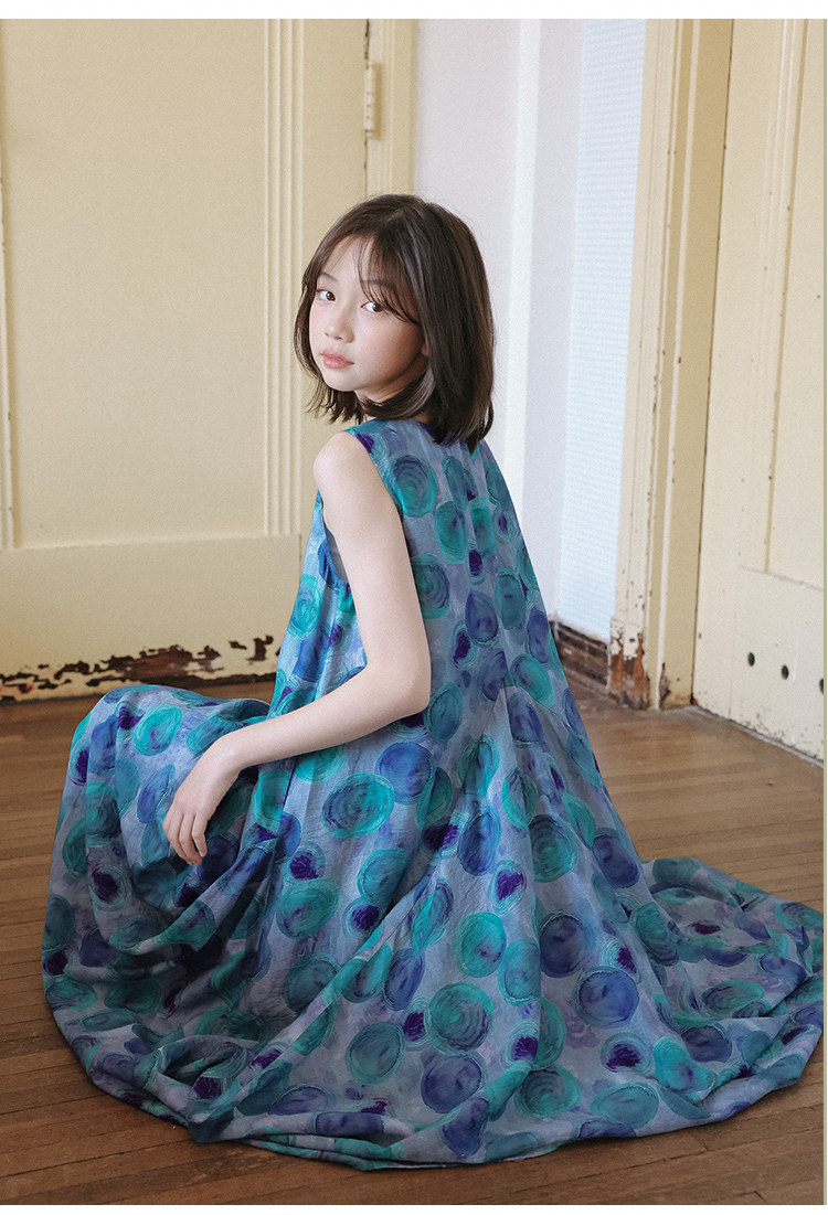 KUUYOO立体裁剪无袖波点连衣裙中大童夏季宽松背心长裙女童裙子 — 22