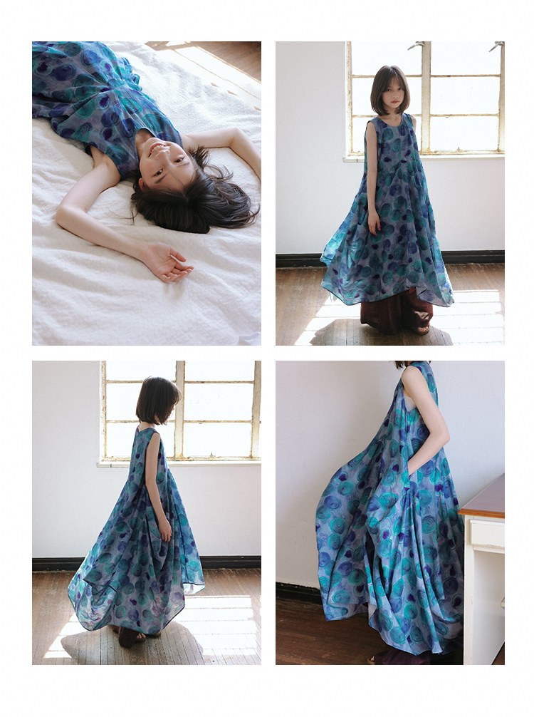 KUUYOO立体裁剪无袖波点连衣裙中大童夏季宽松背心长裙女童裙子 — 12