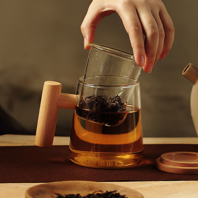 Tsadish glass tea water separation filter bubble tea cup personal special men's office of flower cup water cup men and women