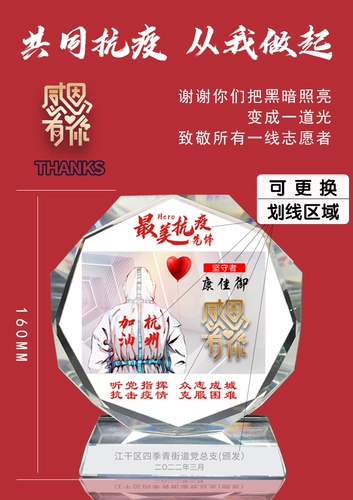 Антиэпидемические добровольные сувениры индивидуальные медицинские сотрудники благодаря фото -украшениям Crystal Gif