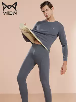 Cat Man Men's thermal underwear men's thick plus velvet autumn clothes sanitary pants no trace Fever set inside wear autumn and winter base