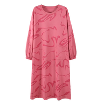 Catman pink long-sleeved nightgown for women spring and autumn new style all-in-one pajamas with chest pads sweet and can be worn outside loose home clothes