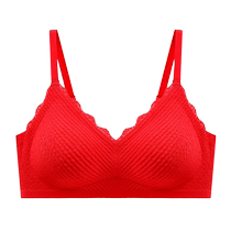 Cat Man Wedding Bride New Years Gift Red Small Breast Push-Up Bra Set for Year of the Dragon and Ben Ming Year Underwear for Women