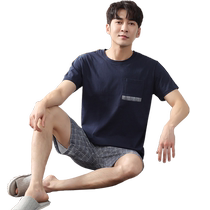 Catman pajamas mens summer pure cotton short-sleeved shorts home clothes 2024 new thin summer casual large size suit