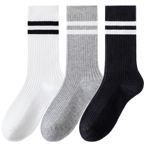 Catman Socks Womens Spring and Summer Pure Cotton Sweat-Absorbent Deodorant Sports Breathable Thin Classic Black and White Boneless Mid-Tube Socks