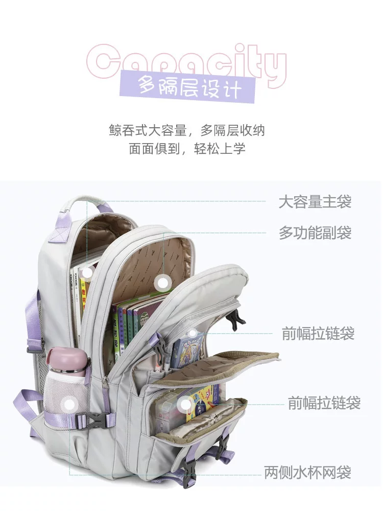 School bag, shoulder bag, capacious small bag, backpack lightweight, for secondary school, simple and elegant design
