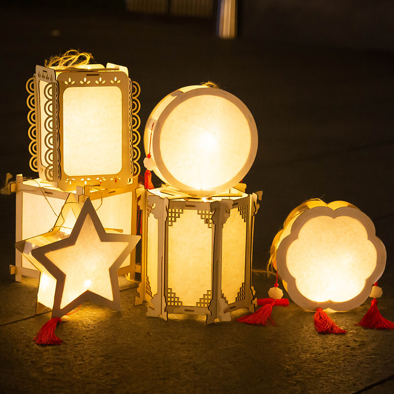 Mid-autumn lantern diy handmade material bag Mid-autumn festival homemade children's hand-painted portable luminous lantern ancient palace lantern