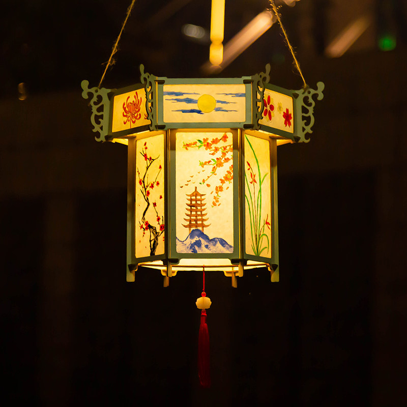 Mid-Autumn Festival lantern diy handmade material bag depicting flower light children's hand luminous lamp jade rabbit small rabbit palace lantern-Taobao