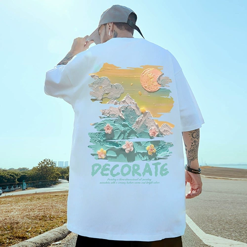 Хлопковая футболка подходит для мужчин и женщин для влюбленных для отдыха, короткий рукав