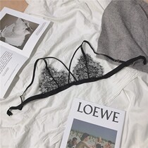 Ultra thin transparent eyelash lace Triangle cup lingerie sexy European and American alluring strap bra single row of buttoned back bra