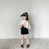 Tiantian is very sweet 2023 new girls summer niche sleeveless lace cape versatile solid color denim shorts