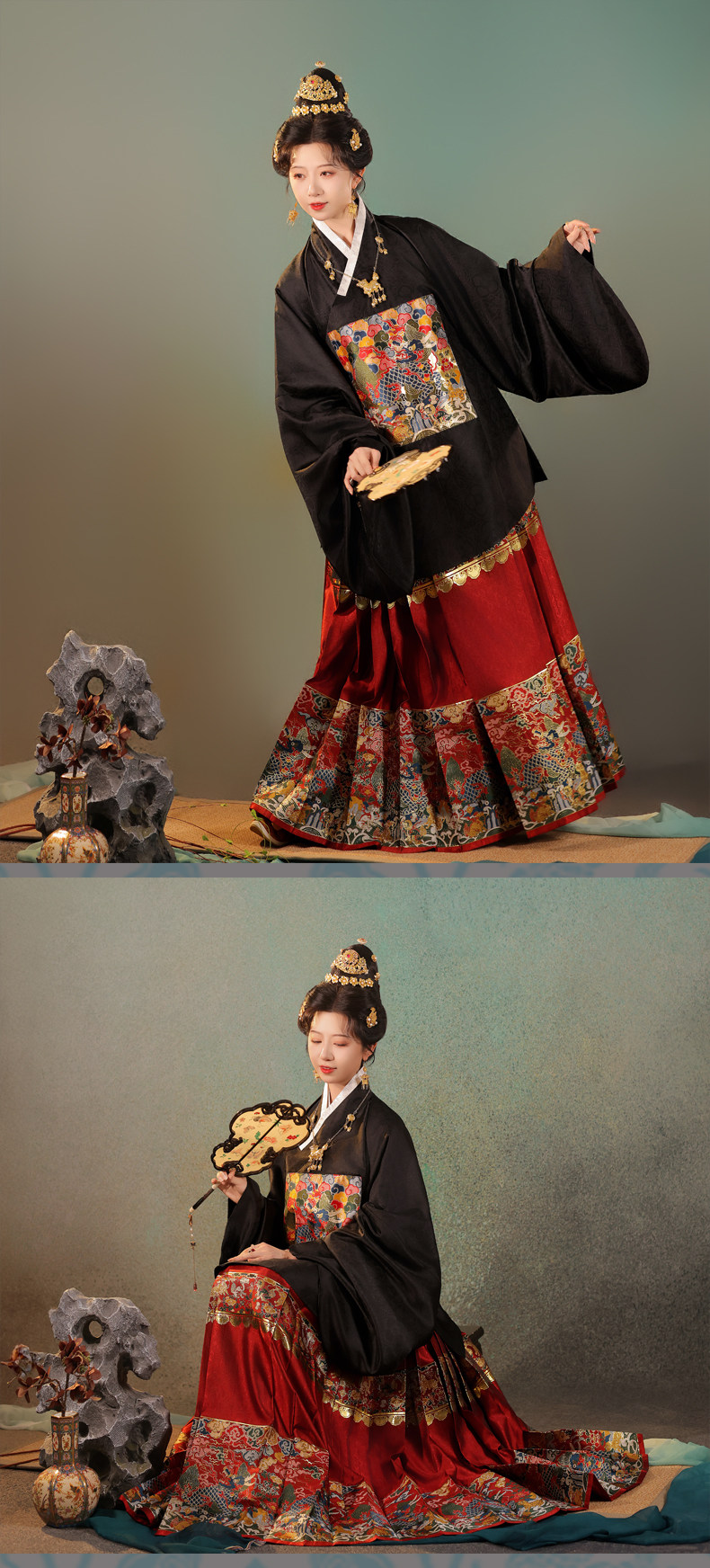 Старинное пальто 宴平汉服 海水江崖卷云四兽朝麒麟补服圆领短袄&交领短袄&马面裙