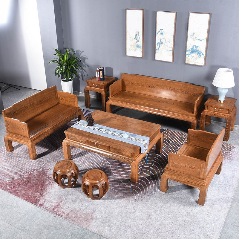 Yunqiwei mahogany furniture chicken wing wood living room size apartment sofa solid wood simple sofa chair combination