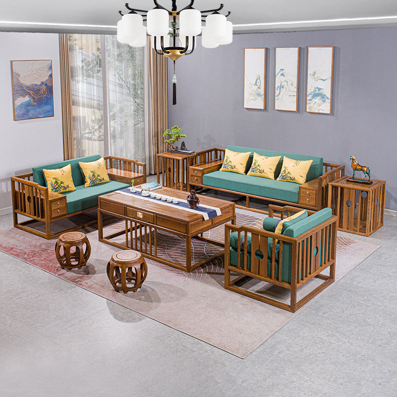 Yunqiwei mahogany furniture chicken wing wood sofa new Chinese solid wood leisure simple sofa chair combination three-seater