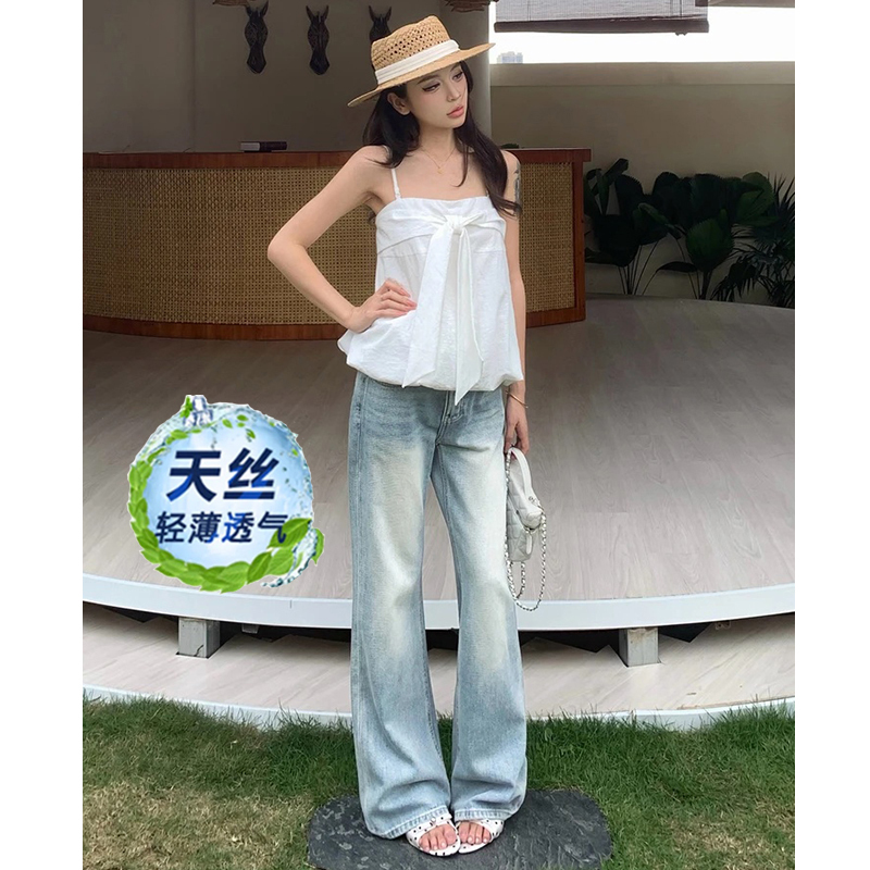 Light Blue Low-Waist Tencel Flared Jeans for Women, Summer Thin Style, 2026 New American-Style Washed Straight-Leg Pants That Don'T Cling to the Legs Light Blue Low-Waist Tencel Flared Jeans for Women, Summer Thin Style, 2026 New American-Style Washed Straight-Leg Pants That Don'T Cling to the Legs