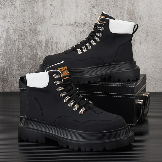 Botas Martin para hombre 2025, nuevo estilo de invierno, además de zapatos de cuero de caña alta cálidos de terciopelo, suela gruesa para hombre, zapatos blancos para hombre con realce interior