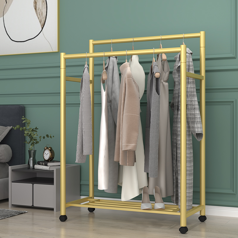 Coat rack double-bar type with wheels floor-to-ceiling dormitory storage bedroom balcony oversized clothes cool drying clothes rack light luxury