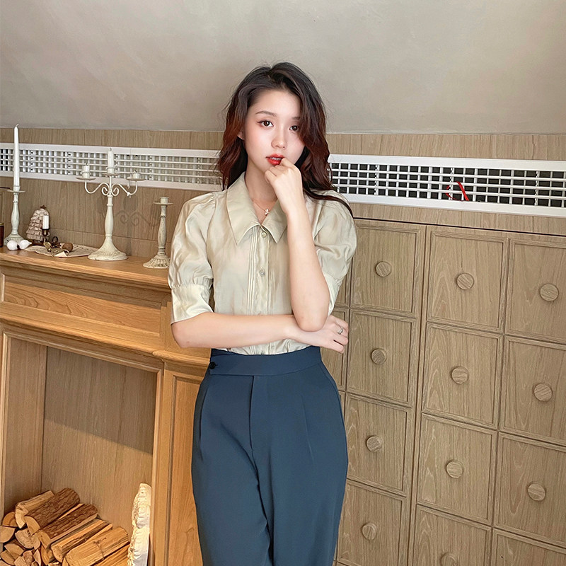 A small deer's puff puff refueling commuter shirt breathable high-length pants suit