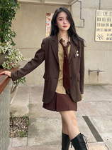 A small deers puff retro museum wool suit shirt half a skirt with three sets (full 2 pieces of a tie)