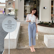 Small deer Deer Deer BUBBLE Fury with sometimes commuter Skyline shirt light blue Black 9 Pants Ice Silk T Suit Pure Color