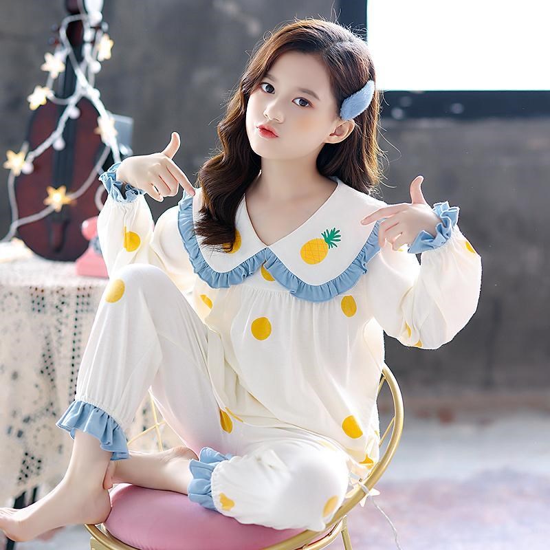 Children's pajamas spring and autumn clothes 2022 new girls' long-sleeved cotton Western style pullover little girl homewear suit autumn