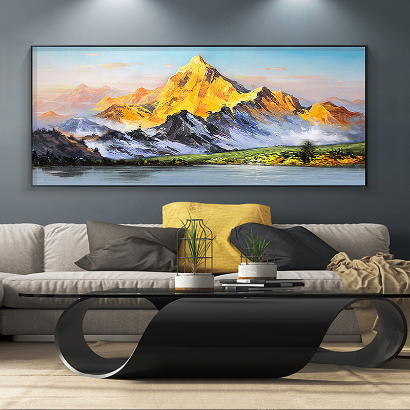 Hand painted oil painting day photos Jinshan decoration painting sofa Background wall hanging painting Living room horizontal version of new Chinese frescoed polychaetypictorial painting