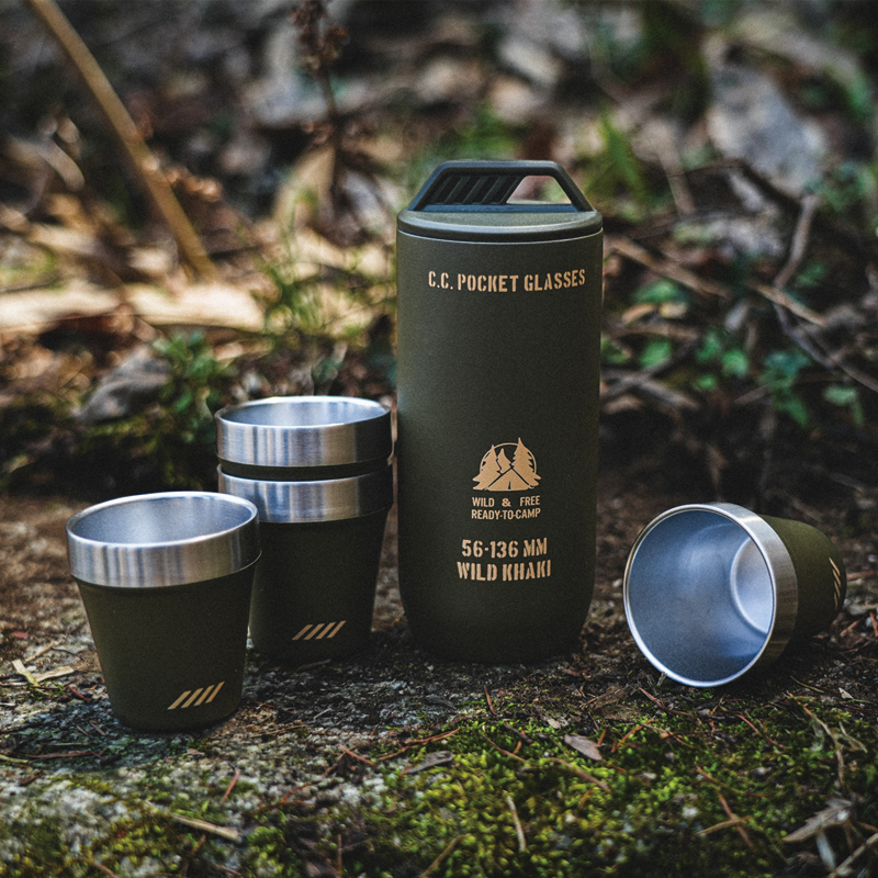 CARGO ポケットカップセット 焼酎カップ アウトドアティーセット 二重層 キャンプ用 お茶セット キャンプ ポータブル ステンレススチール