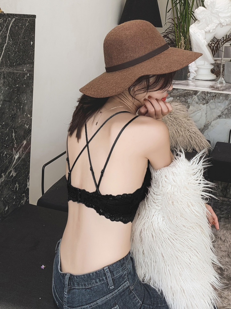 Japanese beauty back underwear women's summer thin section small breasts gather no rims to receive vice breast bra sexy lace suit