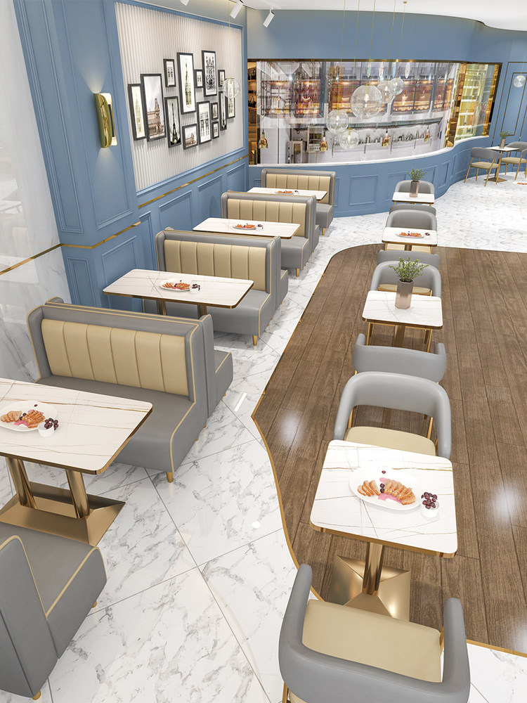 Customized new milk tea shop Internet celebrity light luxury dining room coffee shop card seat sofa dining snack bar dessert shop table and chairs