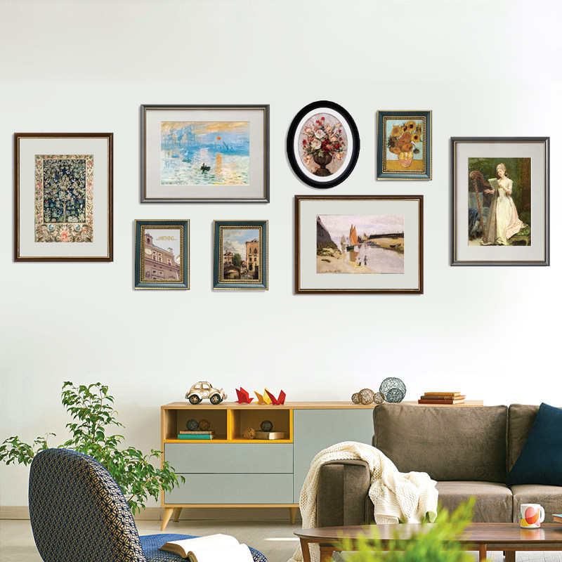 Solid Wood Photo Wall Background Wall Fao Style Large Size Wall Decoration Combined Drawing Living Room Modern Minima American Photo Frame Wall