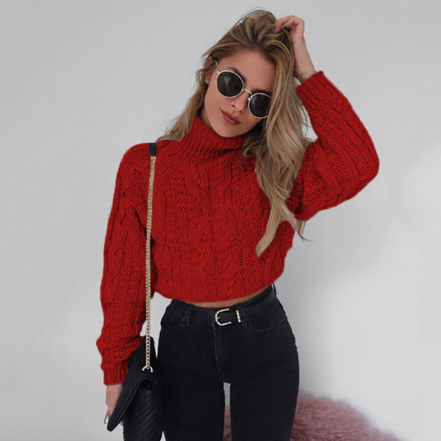 TwistTurtlenecksSweatersForWomenFashionSlimCroppedJu