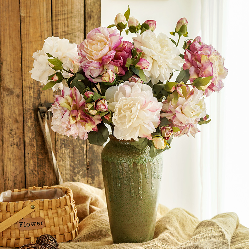 In the wild French coke edge peony flower simulation bouquet living room table decoration fake flower decoration flower arrangement fake flower decoration