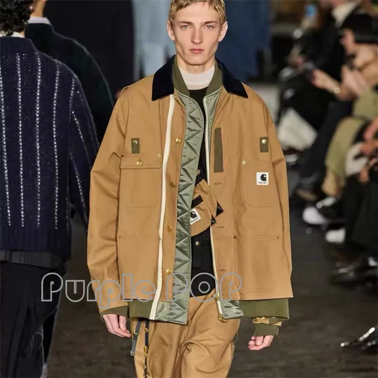 [POP Sacai x Carhartt Кархарт совместная джекет-пиджак с нашивками]
