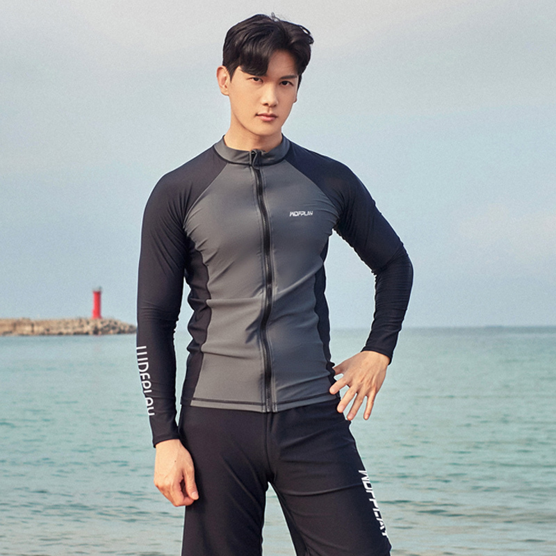 Men's Diving Suit with Zipper, Two-Piece, Long Sleeves and Long Pants, Snorkeling Rash Guard, Sun Protection, Quick-Drying, Couple's Thermal Swimwear, Surfing