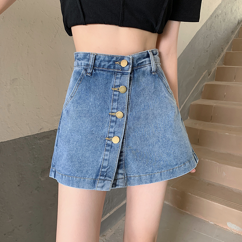 Summer new large size Fat mm Anti-walking light Jeans Shorts Skirt Woman high waist loose Thin Trend A word hot pants