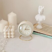 ins Wind small alarm clock simple retro Nordic wind students with desktop bedside small silent night light alloy clock