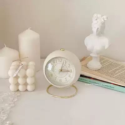 ins Wind small alarm clock simple retro Nordic wind students with desktop bedside small silent night light alloy clock