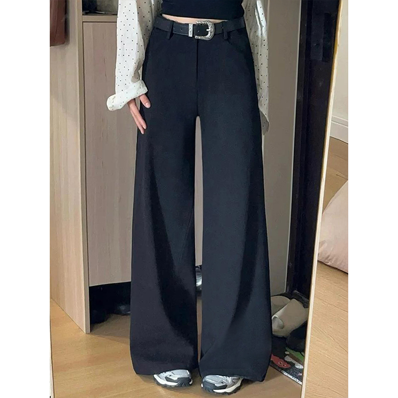 Pear-Shaped Body Black Wide-Leg Suit Pants for Women, New Summer Style for Plus-Size Girls, Loose, Slimming, High-End Casual Pants