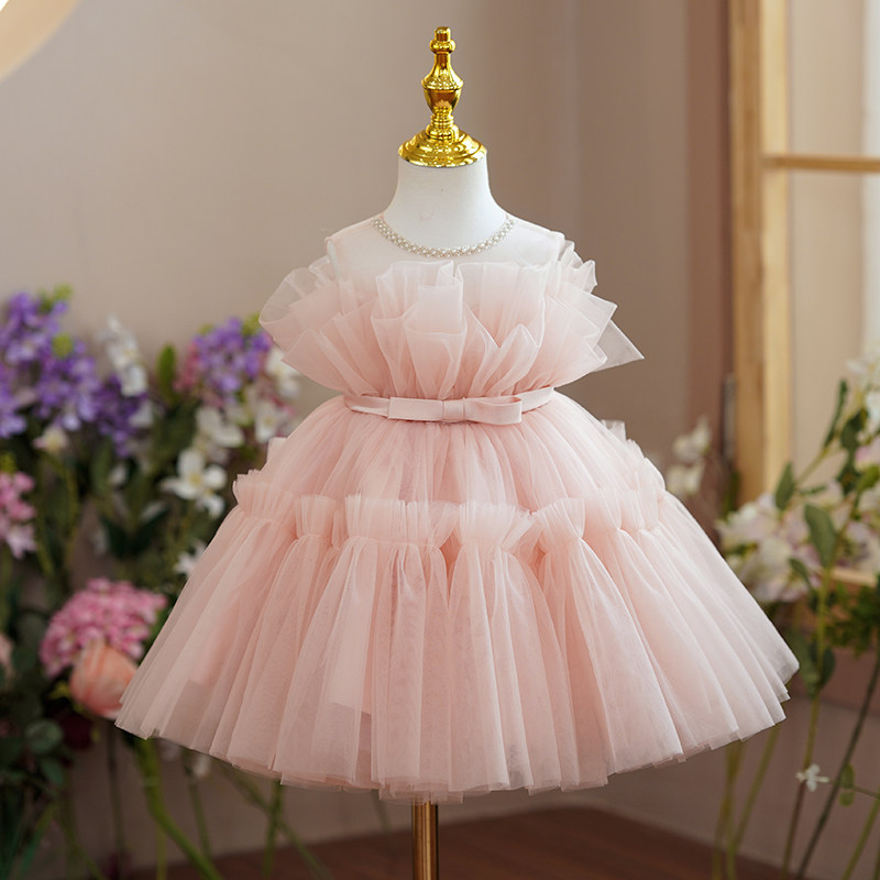 Girl's Pink Evening Dress, Children's Birthday Princess Dress, Flower Girl Wedding Dress, Little Girl Host, Piano Performance Dress, Summer