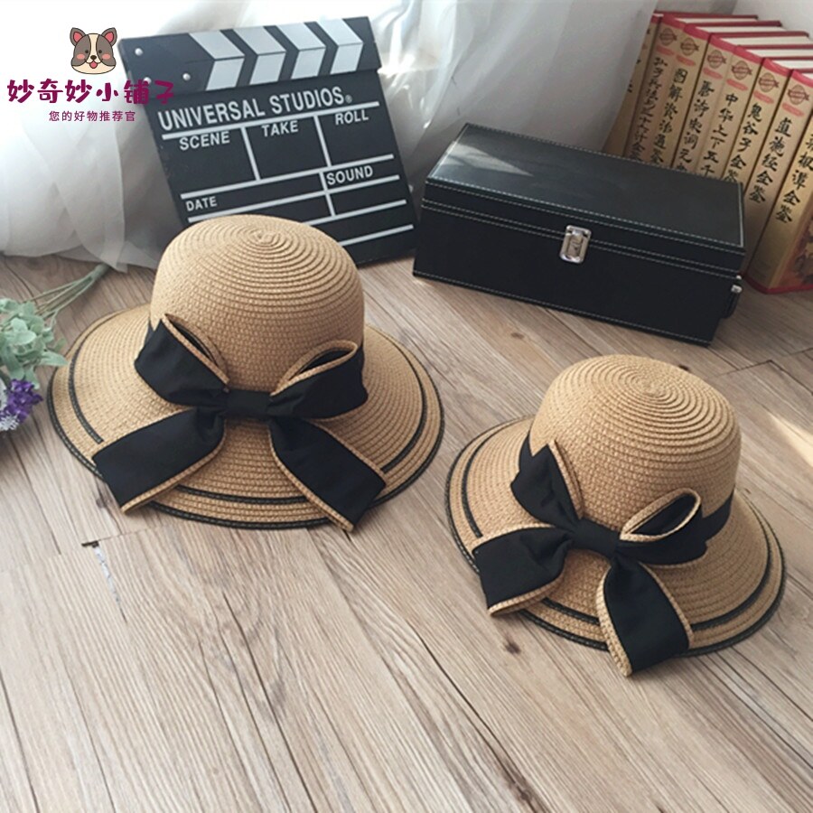 Fan-style floating with straw hat parent-child hat mother-daughter big hat peak summer out for sunscreen sunscreen hat children's hat can