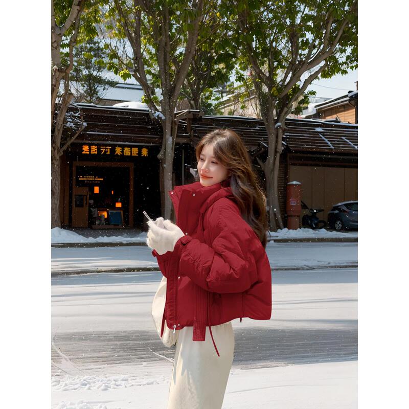 Lusam High-End Red down Jacket for Women, Winter Fashion Thickened Korean-Style Puffer Jacket with White Duck down Lusam High-End Red down Jacket for Women, Winter Fashion Thickened Korean-Style Puffer Jacket with White Duck down